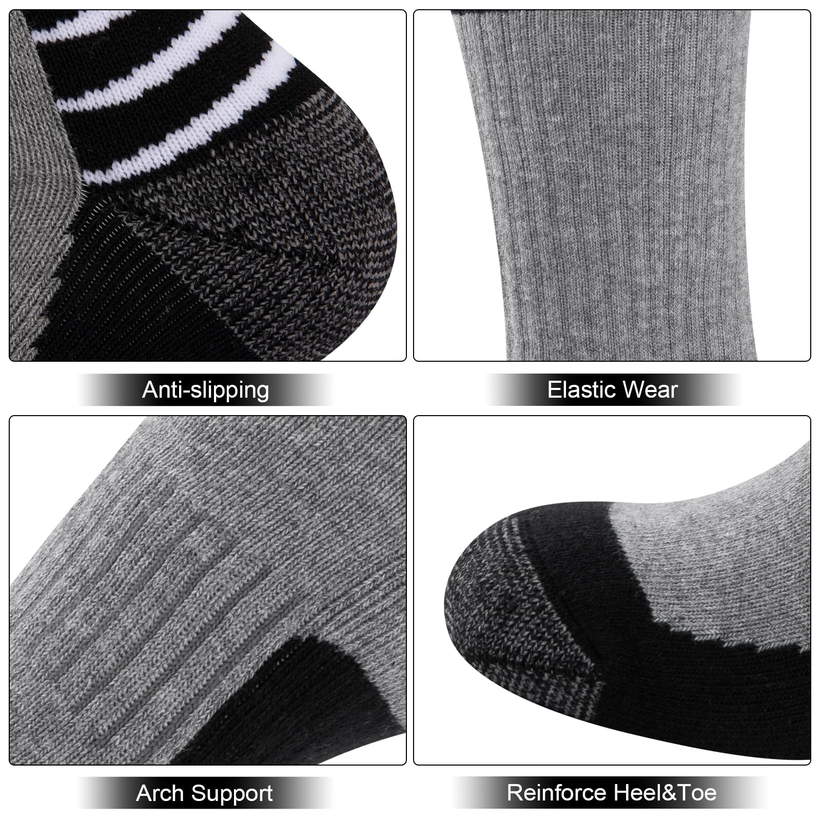 COOVAN Calcetines de algodón para hombre, absorben la humedad, acolchados, atléticos, resistentes, para botas de trabajo, 6 pares