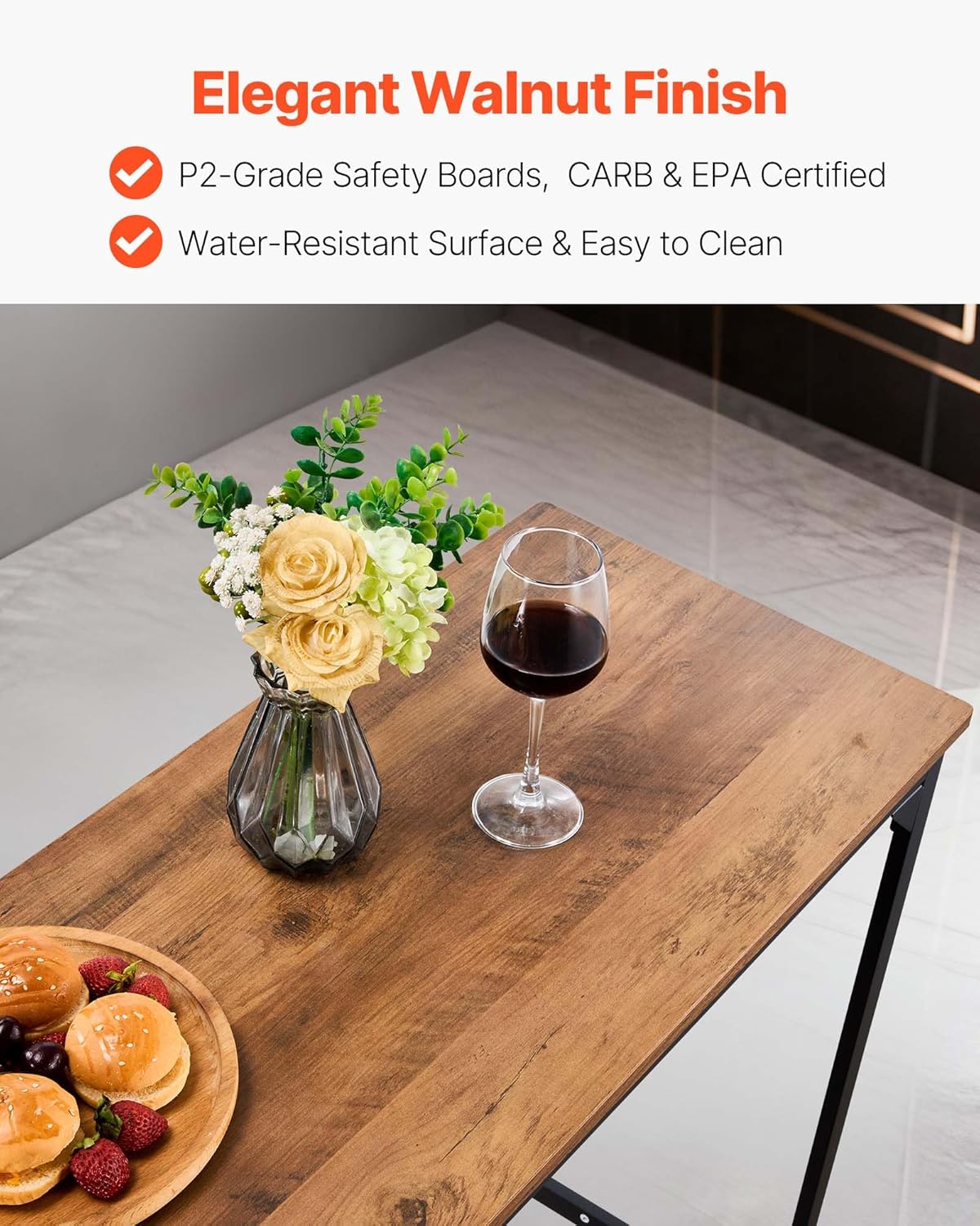 VEVOR Bar Table, Sturdy Metal Frame High Top Pub Table, Small Kitchen Dining, Cocktail Coffee Counter Bar Height Desk, Easy to Assemble, 63x16x36 in, for Living Room Party, Brown