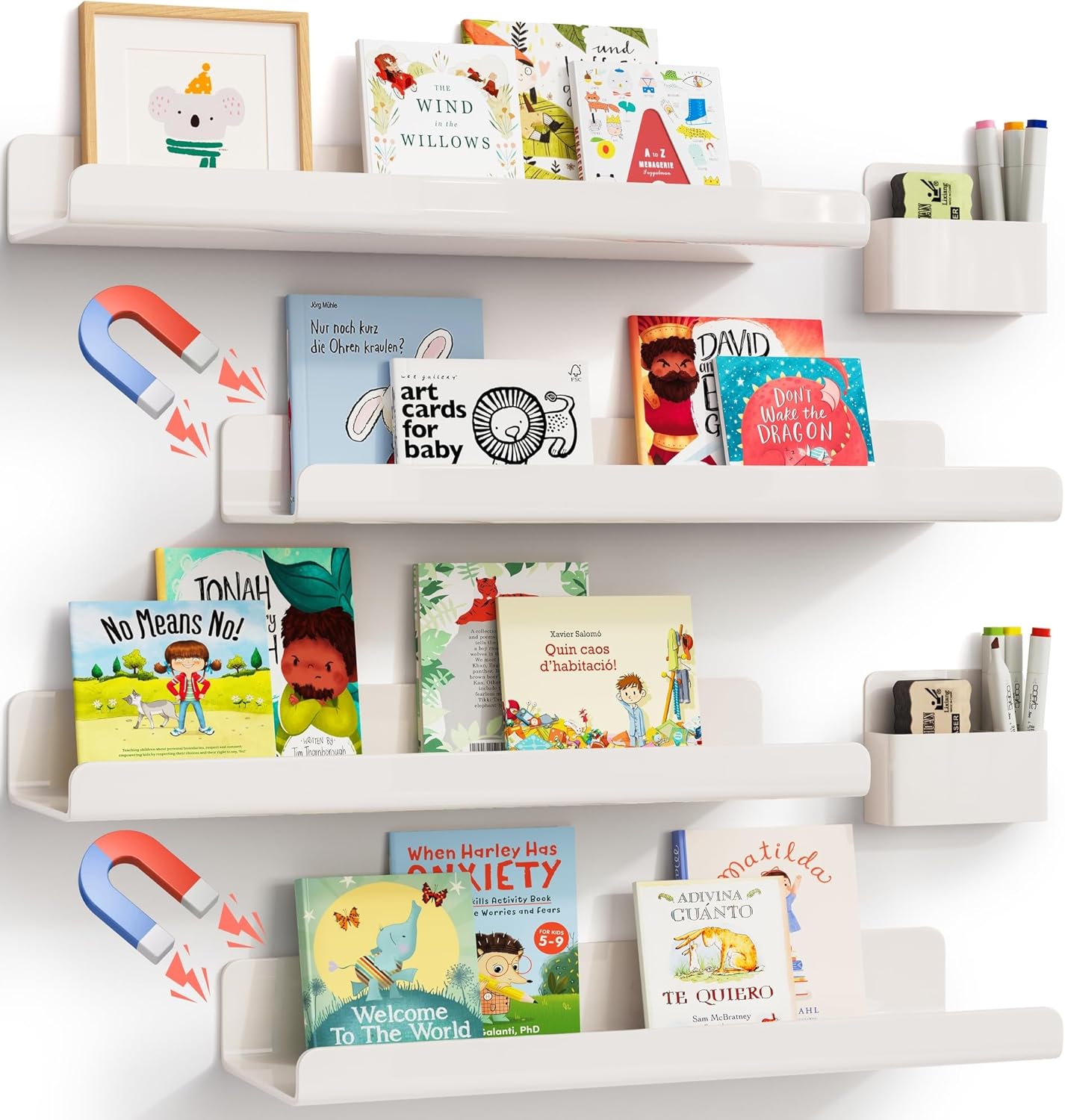 Magnetic Book Shelf, Magnetic Shelf for White Board, Magnetic Shelves for Classroom with Pen Holder