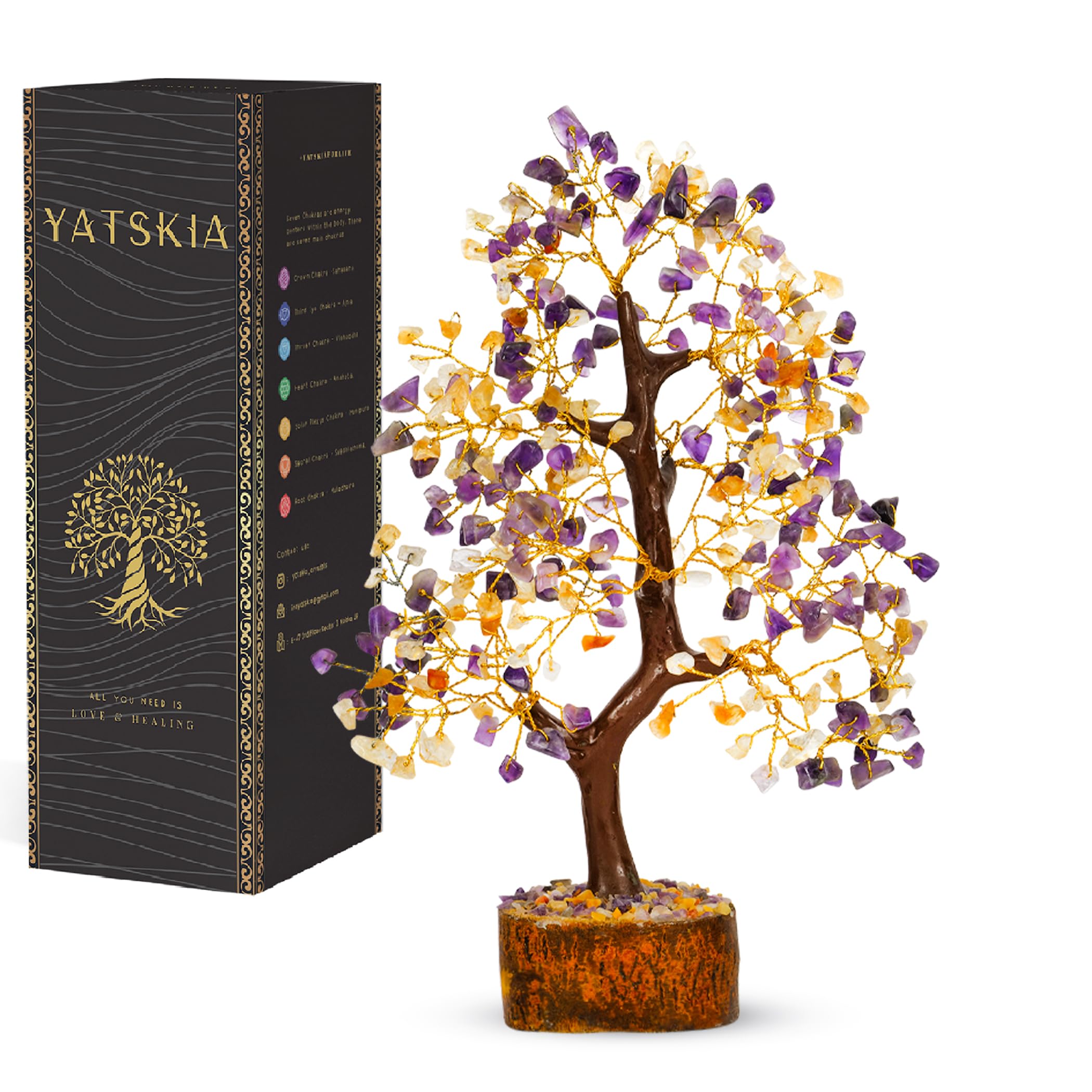 YATSKIA Citrine Crystal - Amethyst Tree, Tree of Life Decor, Healing Crystals, Chakra Gifts, Crystal Money Tree, Gemstone Tree, Tree of Life Decor, Home Decor Gifts, Arbol De La Abundancia