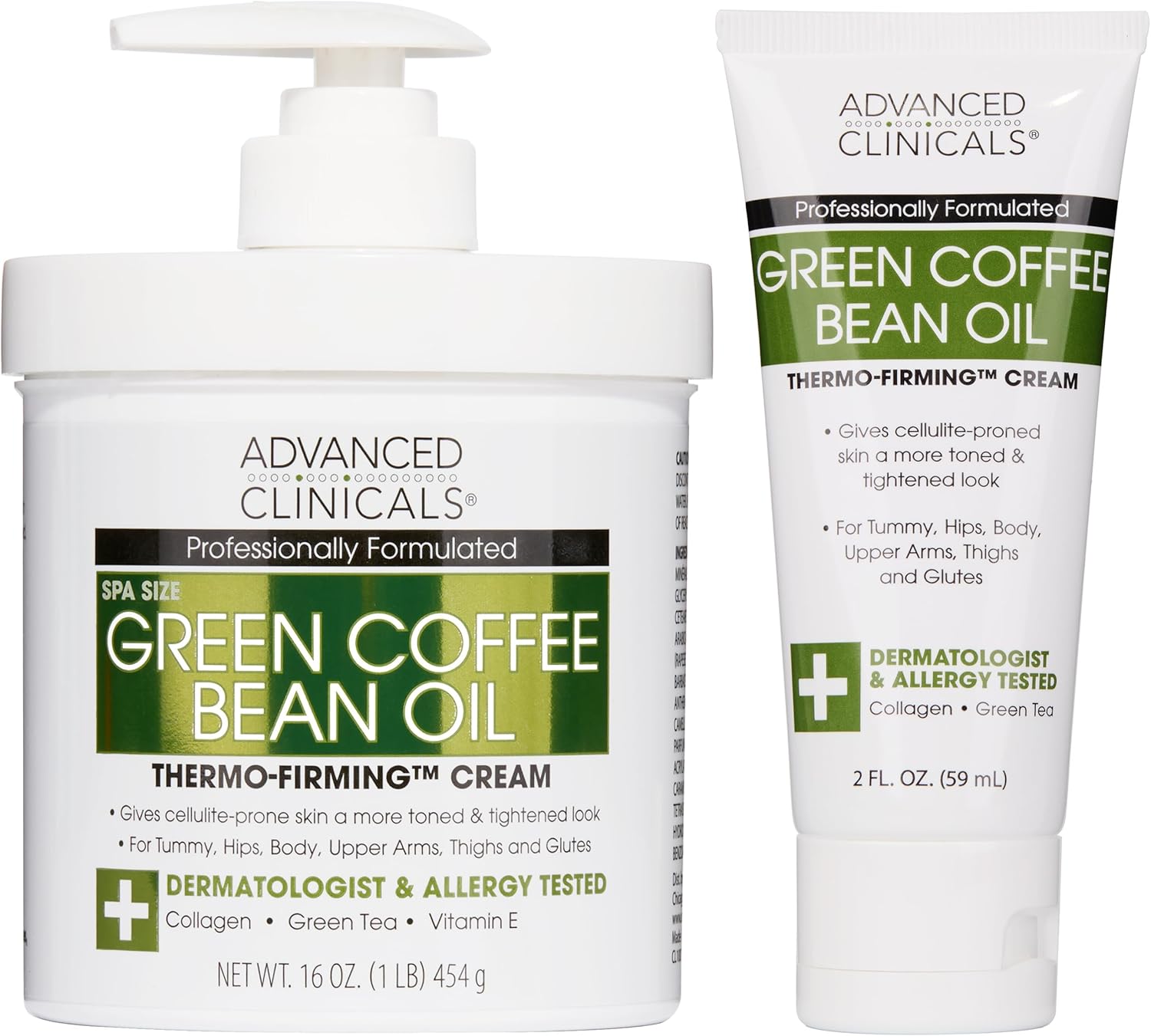 Advanced Clinicals Green Coffee Bean Oil Thermo – Firming Body Lotion | Caffeine Infused Collagen Cream Moisturizer & Body Cream For Women & To Improve Look Of Textured Crepey Skin, W/Travel Size