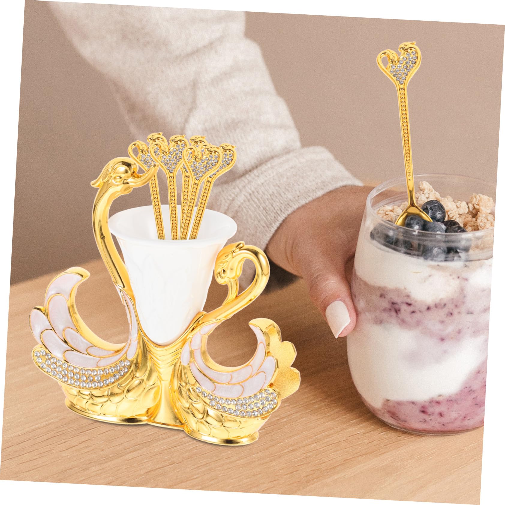BESTYASH Cuillères à Café Métal Moulé avec Support de Rangement de Cuillères pour Service à Dessert et Café