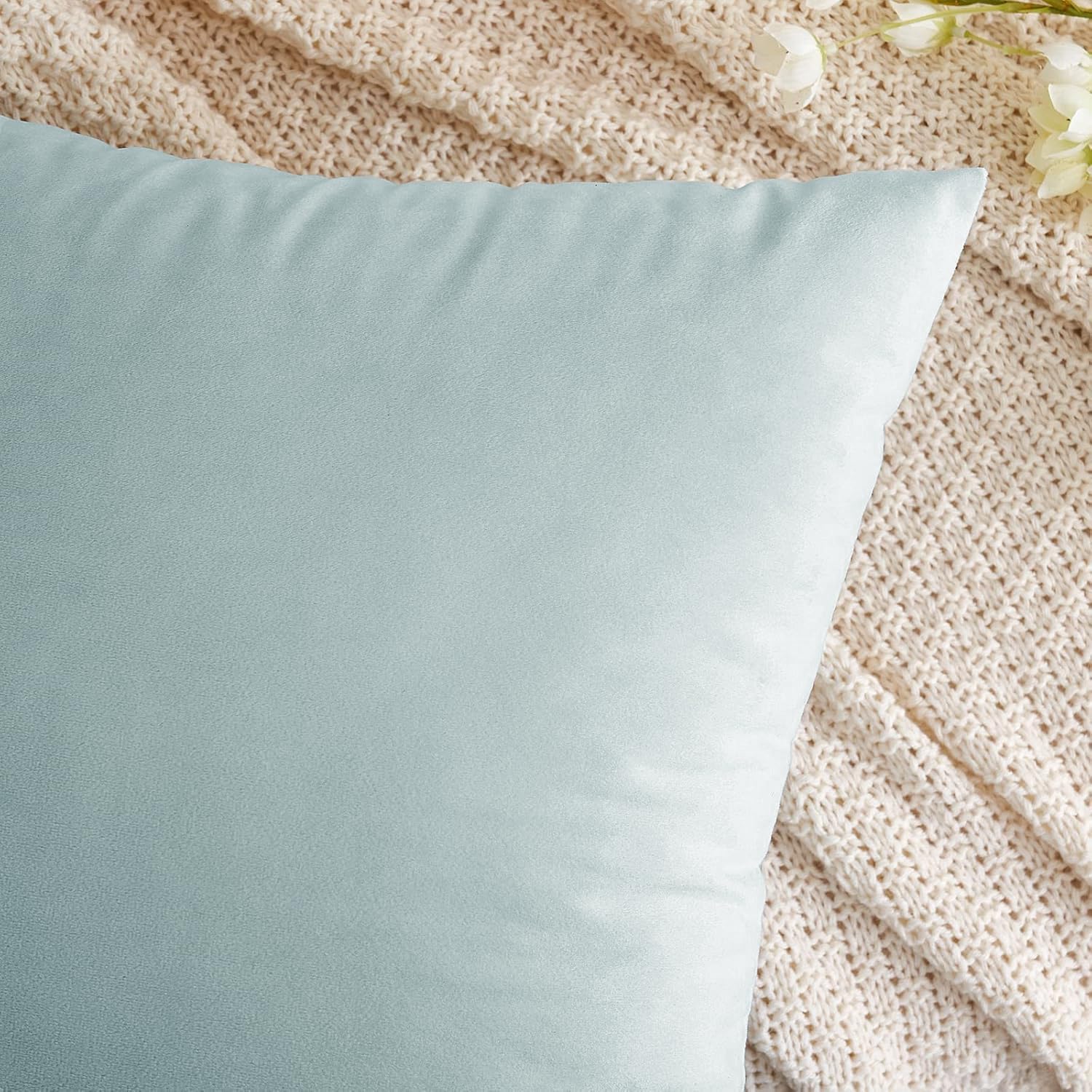 EMEMA Pack of 2 Velvet Pillow Covers Decorative Square Pillowcase Soft Solid Cushion Case for Sofa Bedroom Car 20x20 Inch Baby Blue image 2