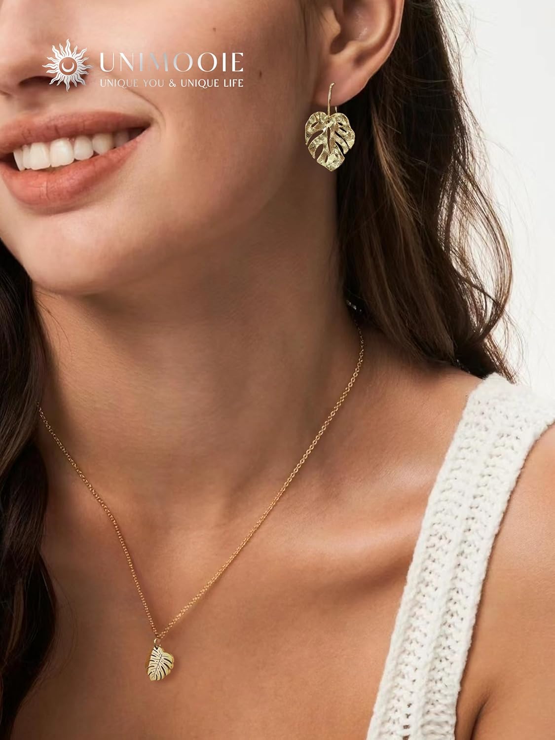 18k Gold Plated Vibe Monstera Leaf Earrings for Women Gold Lightweight Boho Leaves Hook Drop Dangle Party Gift - Image 3