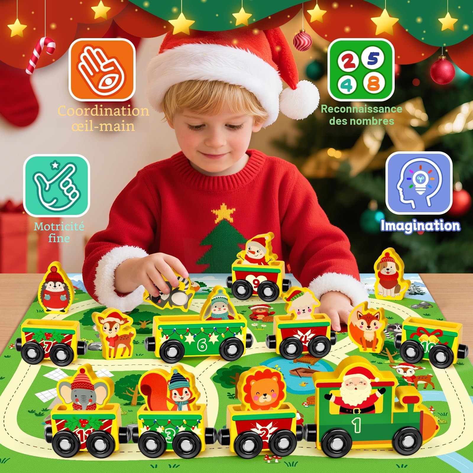 Calendrier de l'Avent 2026 Enfant, Calendrier Avent Kinder Bebe Train Magnétique en Bois, 24 Jours Calendrier de l Avent Jouet Éducatif Jeux Montessori Cadeaux de Noël pour Filles Garçons