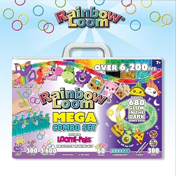 Rainbow Loom Loomi-Pals Glow in The Dark Mega Combo Set - 5600 Bands | Glow-in-the-dark Rubber Band Kit with Alphabet Beads, Charms, Hooks and Portable Organizer Case for Ages 7+