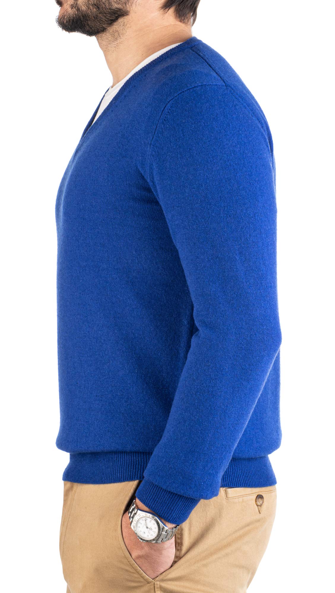 Maglione Scollo a V 30% Cashmere 70% Lana Pullover a Manica Lunga Caldo e Morbido Moda Uomo Stile Classico Finezza 12 Lavorazione a Coste sui Polsi Fondo e Collo