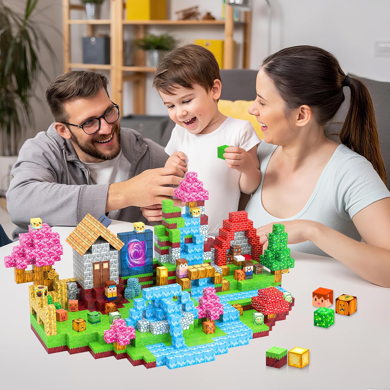 300 PCS Magnetic Blocks with Light Up Blocks - Magnetic Building Blocks for Kids Ages 3-5+, Magnetic Construction Set with Storage Bag, Educational Birthday Gifts for Boys & Girls (Village) - Image 7