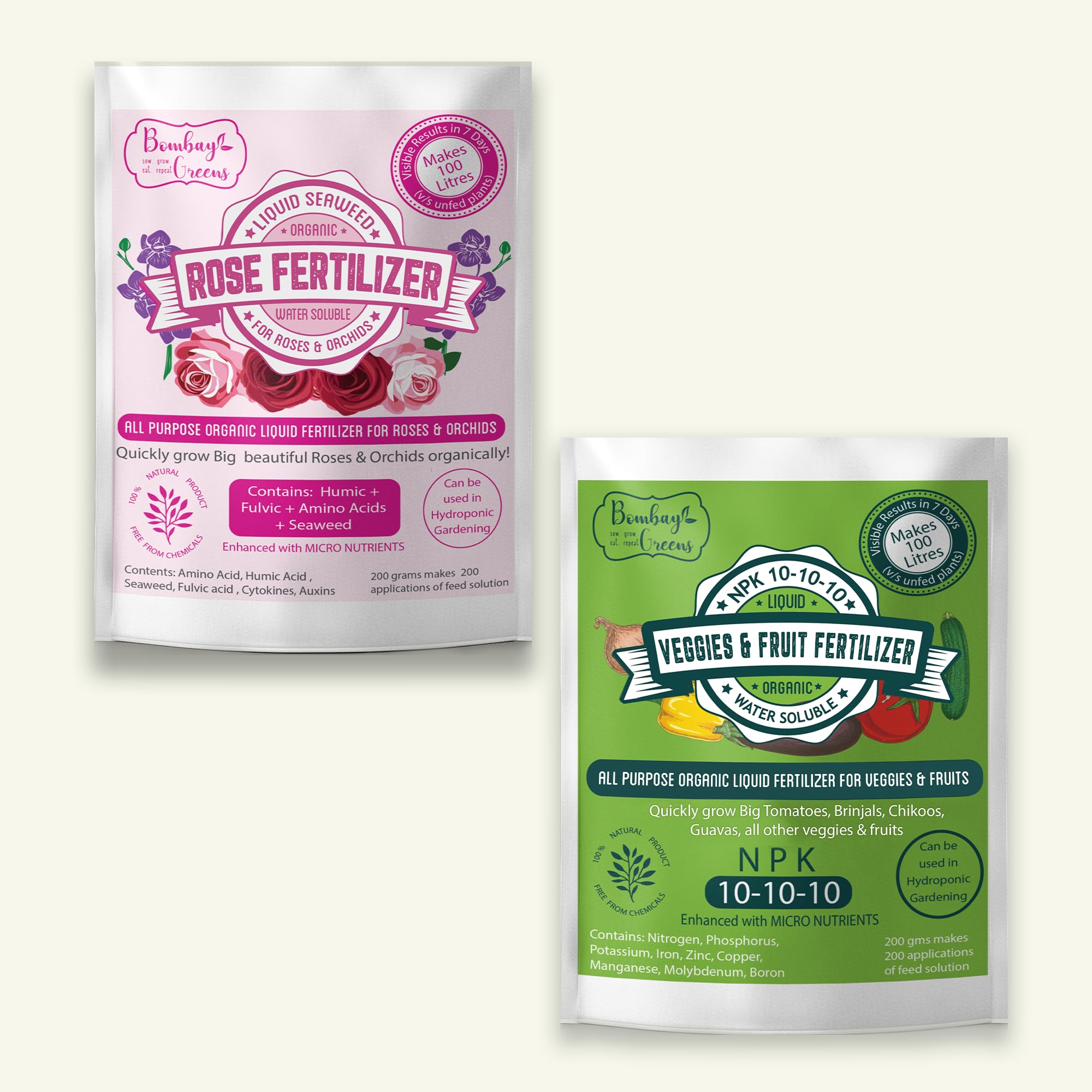 Bombay Greens Water Soluble, Fast Release, Organic Fertilizer For Roses and Vegetables - Combo Pack (B0C41287M5) Amazon Price History, Amazon Price Tracker