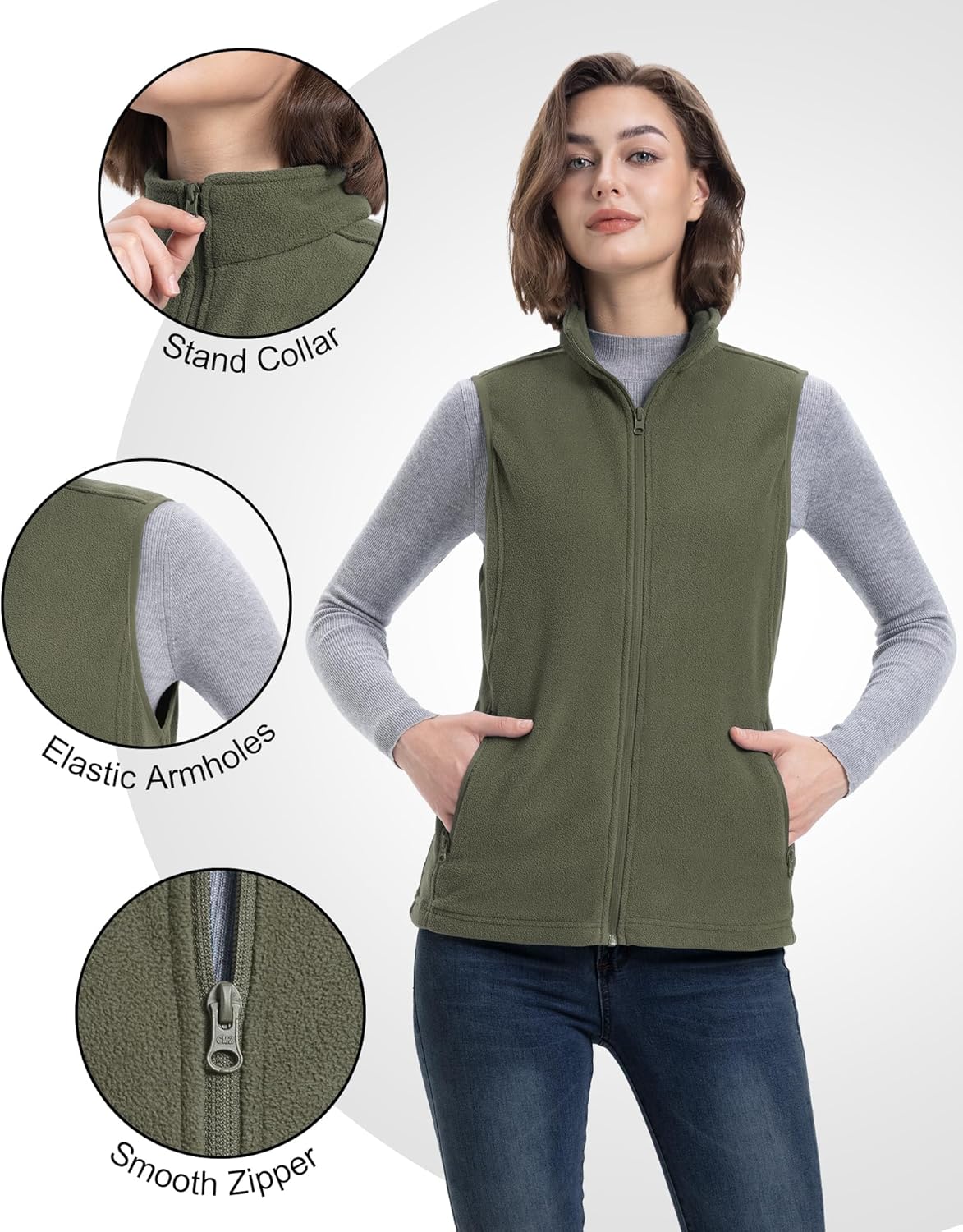 33,000ft Women's Fleece Vest, Lightweight Warm Polar Soft Vests Outerwear with Zip Up Pockets, Sleeveless Jacket for Winter - Image 4