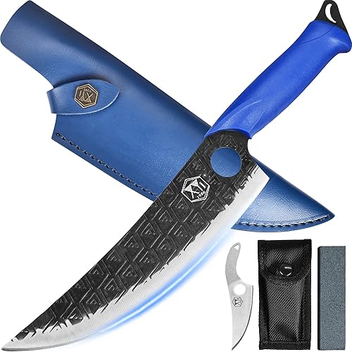 XYJ Juego de cuchillos de chef portátiles profesionales, desde 1986, cuchillo para deshuesar para acampar, cuchillos de carnicero con funda de