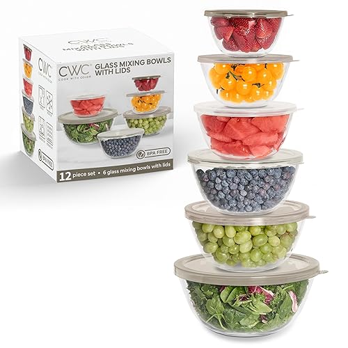 COOK WITH COLOR 12 Pc Glass Mixing Bowl Set with