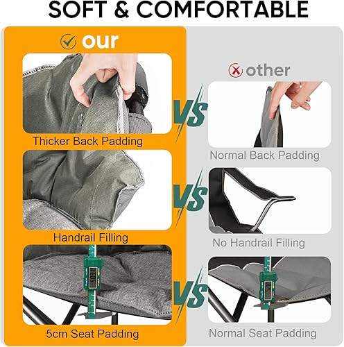 Miniatura 4 de Colorsoul Sillas de campamento de gran tamaño, resistentes, sillas de camping plegables con acolchado completo para adultos con portavasos, sillas