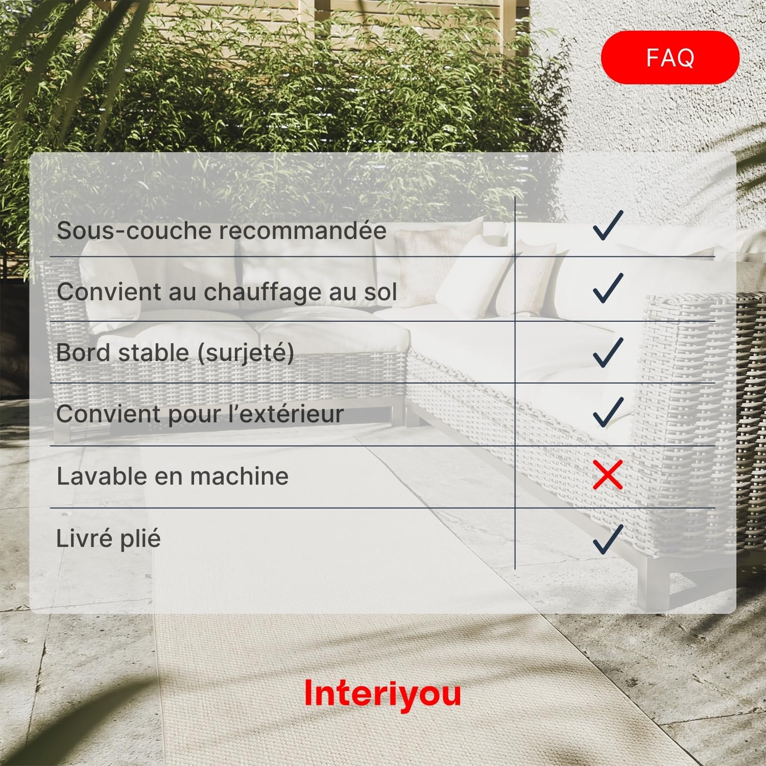 Interiyou Tapis extérieur Asti - 80x300 Crème - Style Jute - Adapté aux UV pour Balcon, terrasse, Jardin ou Cuisine - Structure Plate - pour d'entrée intérieur, Chambre, Salon, Bureau