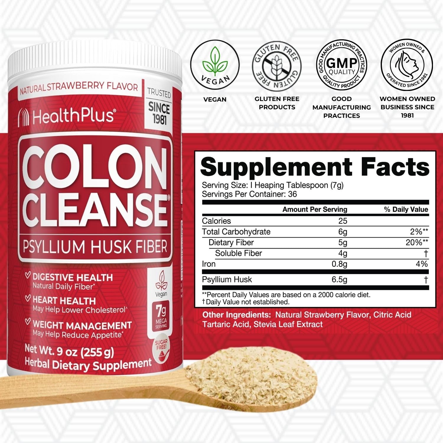 Health Plus Colon Cleanse Fiber Powder, Strawberry, 9 oz, 36 Servings — Amazon image 2
