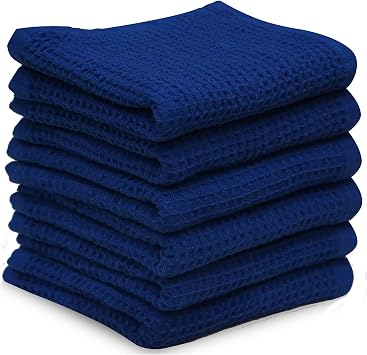 LITO Linen and Towel Premium Cotton Classic Waffle Weave Kitchen Dish Cloths, 12 x 12 Inch Ultra Absorbent and Lint-Free Dish Cloth for Kitchen, Fast Drying Dishcloths for Washing Dishes, 6 Pack, Blue