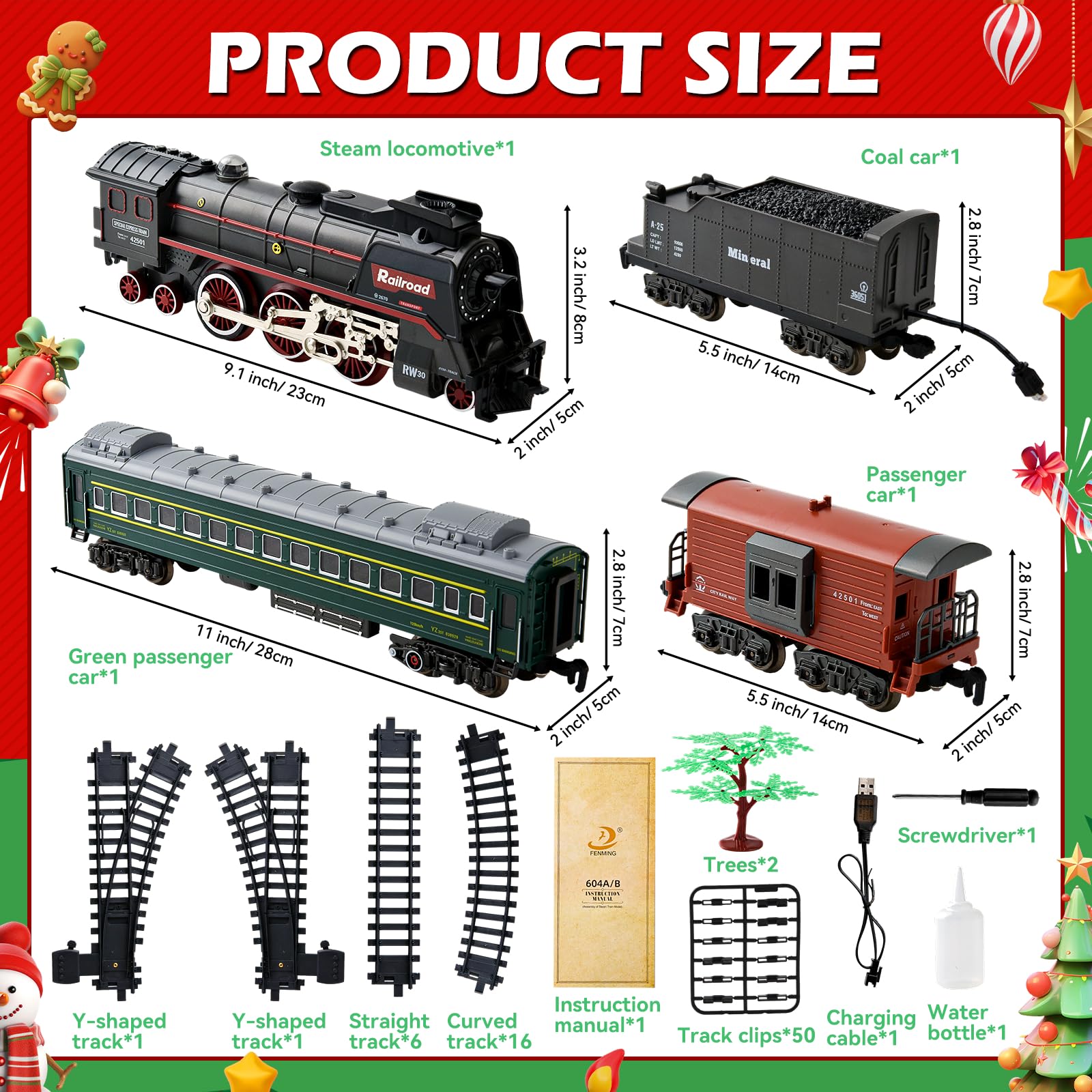Train Electrique Enfant, Train de Noël Electrique avec Fumée Magique et Son Réaliste, Jouet Train électrique à Vapeur, pour Enfants 3-12 Ans