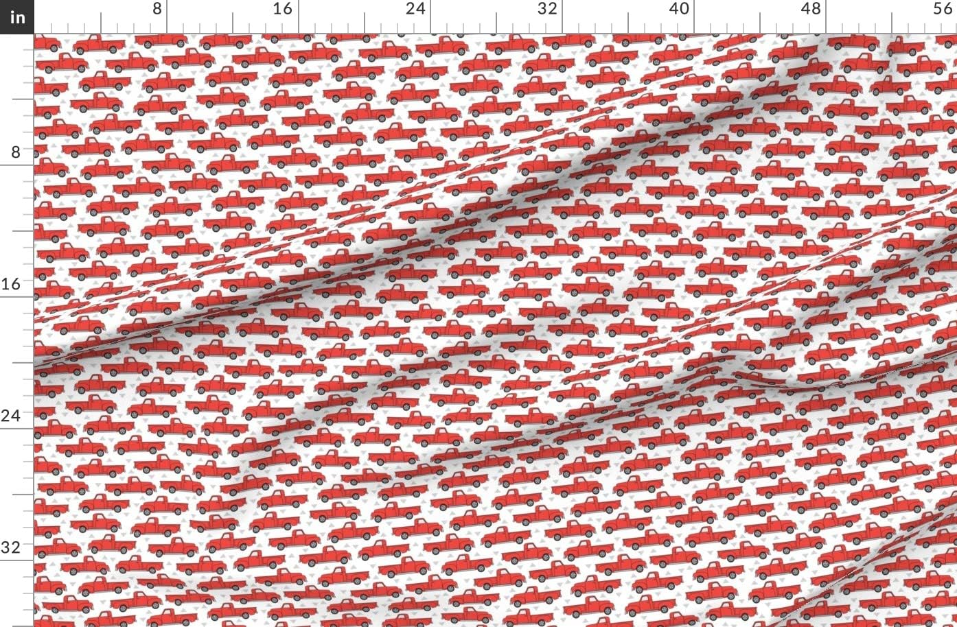 Spoonflower Fabric - Vintage Red Trucks White Tiny Truck Classic Printed on Organic Cotton Sateen Fabric by The Yard - Sewing Quilting Apparel Home Decor
