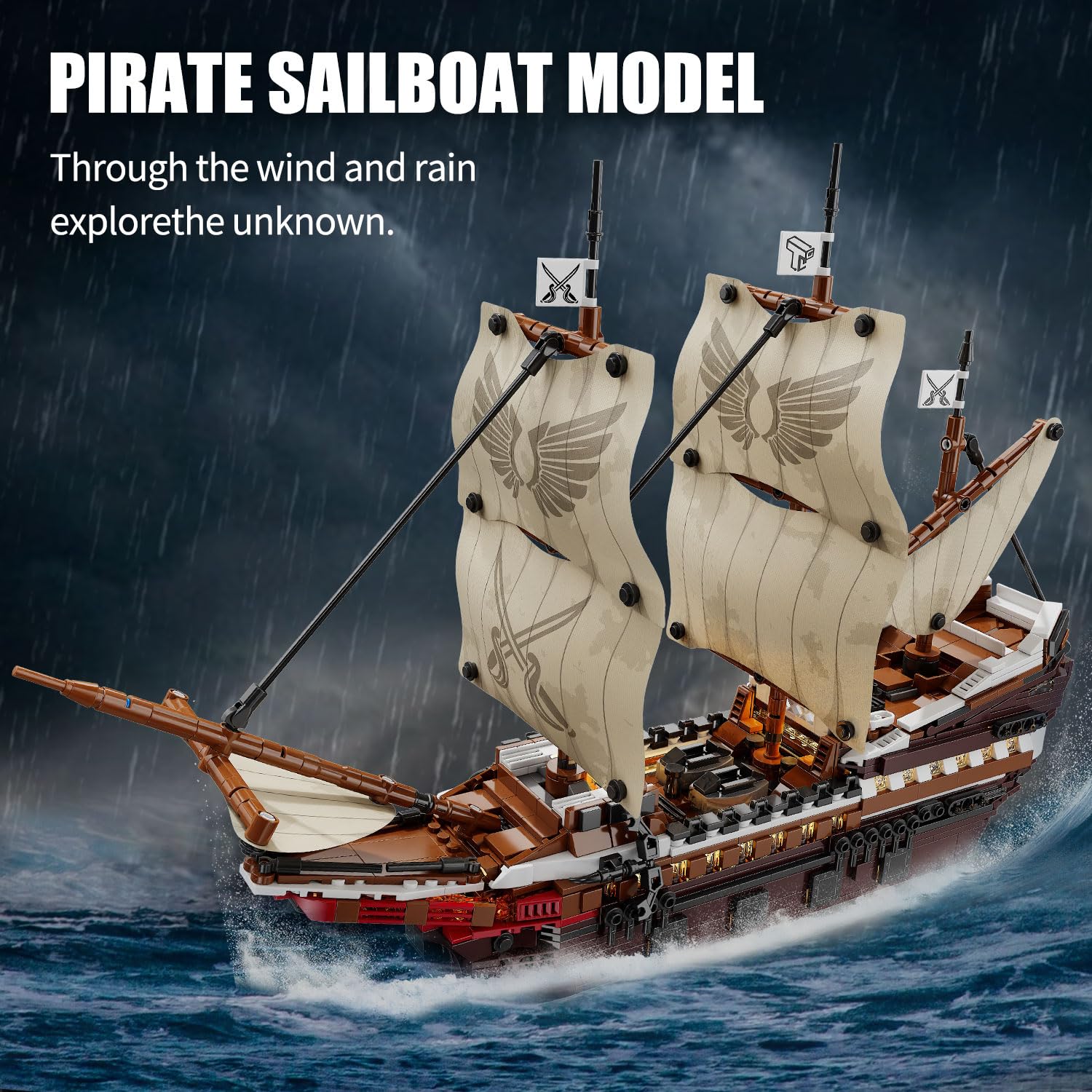 TYCOLE Set di costruzione di navi pirata con luci - Modello di nave giocattolo Mayflower,ottima decorazione per casa e ufficio, ideale per adulti e ragazzi dagli 8 ai 14 anni come regali (2076 pezzi)