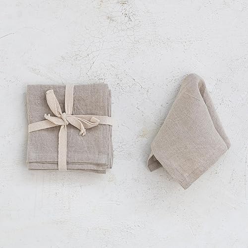 Miniatura 2 de Servilletas cuadradas de lino lavado a la piedra de 10 pulgadas para uso en fiestas y cocina, color natural, juego de 4
