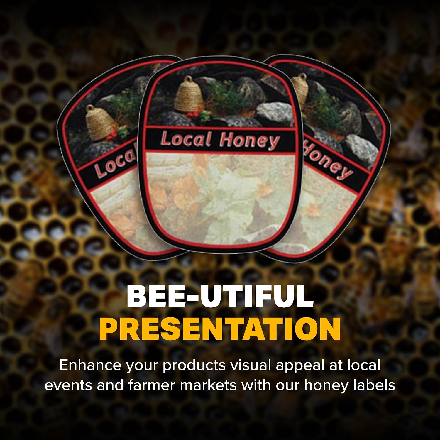Mann Lake Customizable Garden Skep Honey Labels, for 1.5 Lb Bear-Shaped Honey Bottles, Self-Adhesive, Easy-to-Apply, Multi-Surface Applicable, Roll of 250 (2" x 2-3/8")