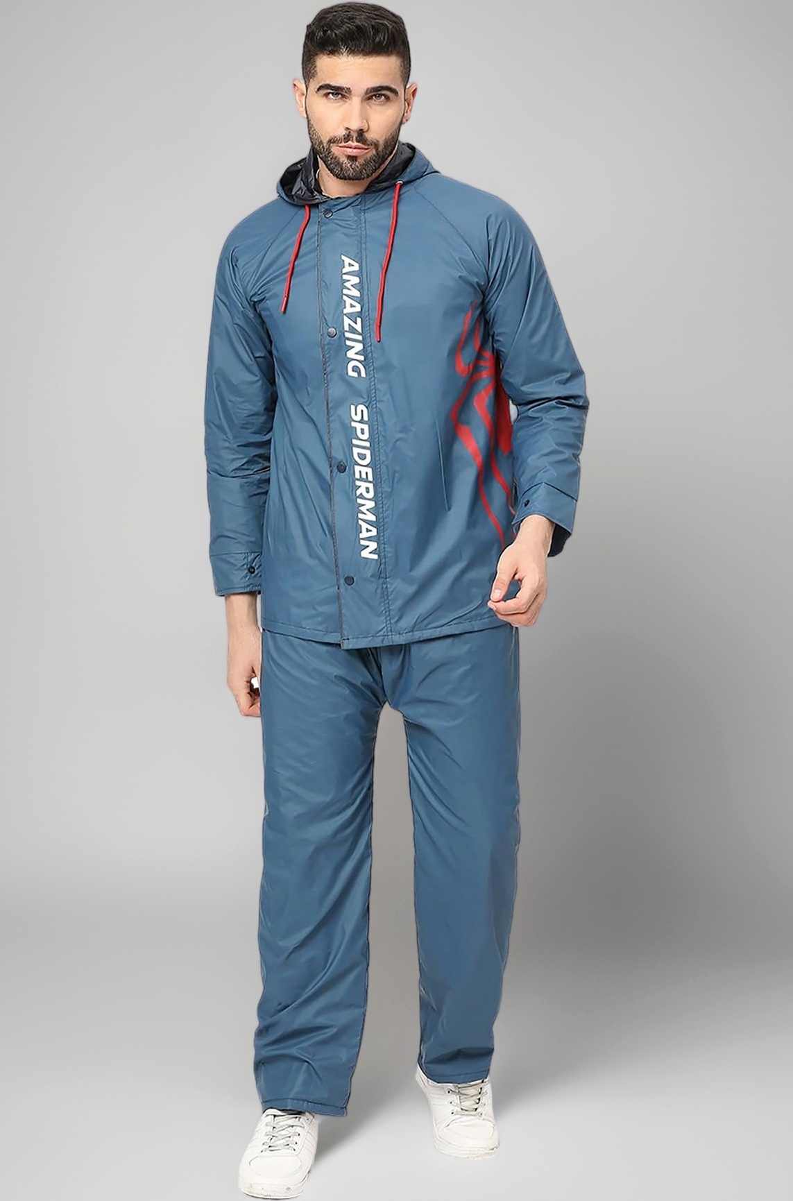 Citizen Spiderman Reversible Raincoat for Men with Waterproof Pant, Inbuilt Hood & Carry Bag | High Quality Fabric & PVC | Durable & Lightweight Rainsuit | Blue