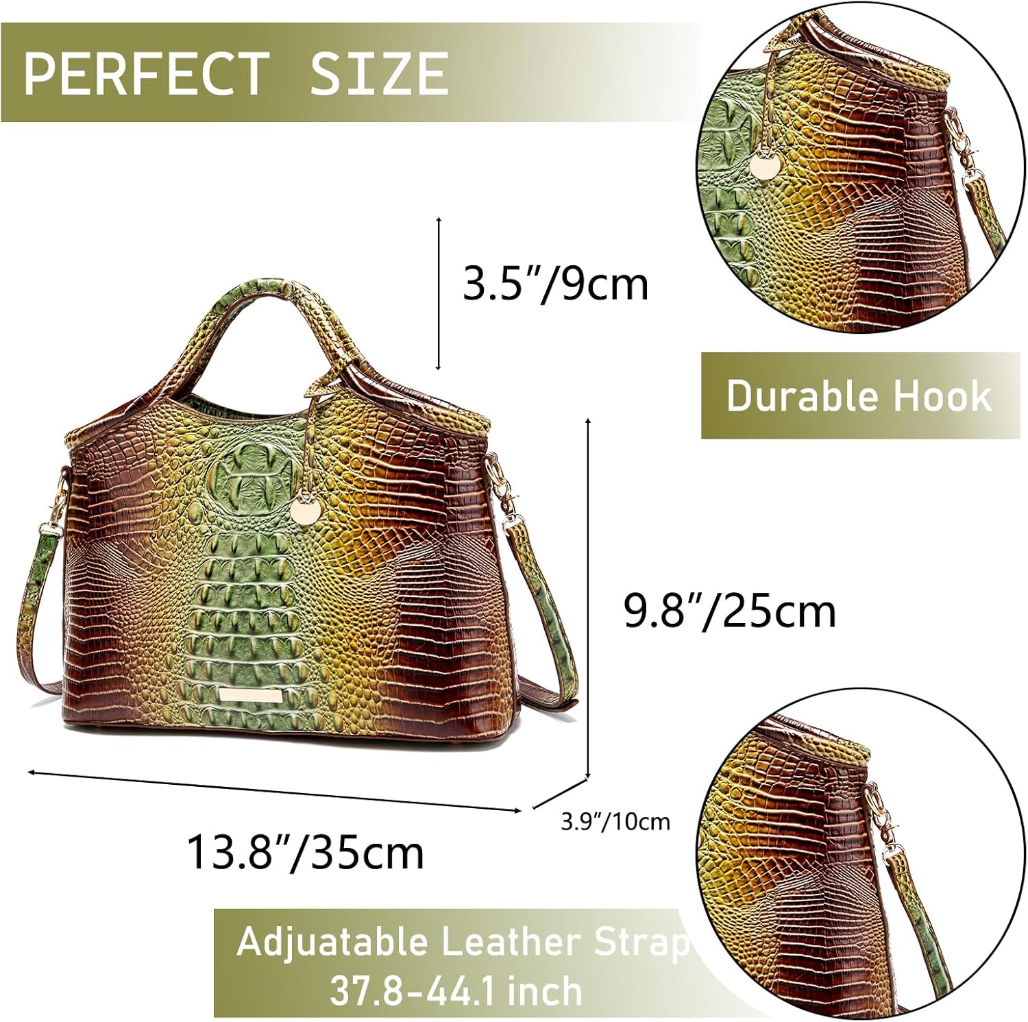 Crocodile Pattern Gradient Top Handle Satchel Large Capacity Tote Bag Casual Versatile Commuter Bag Leather | Crocodile Pattern, Gradient, Top Handle, Large Capacity, Casual, Versatile - Image 4