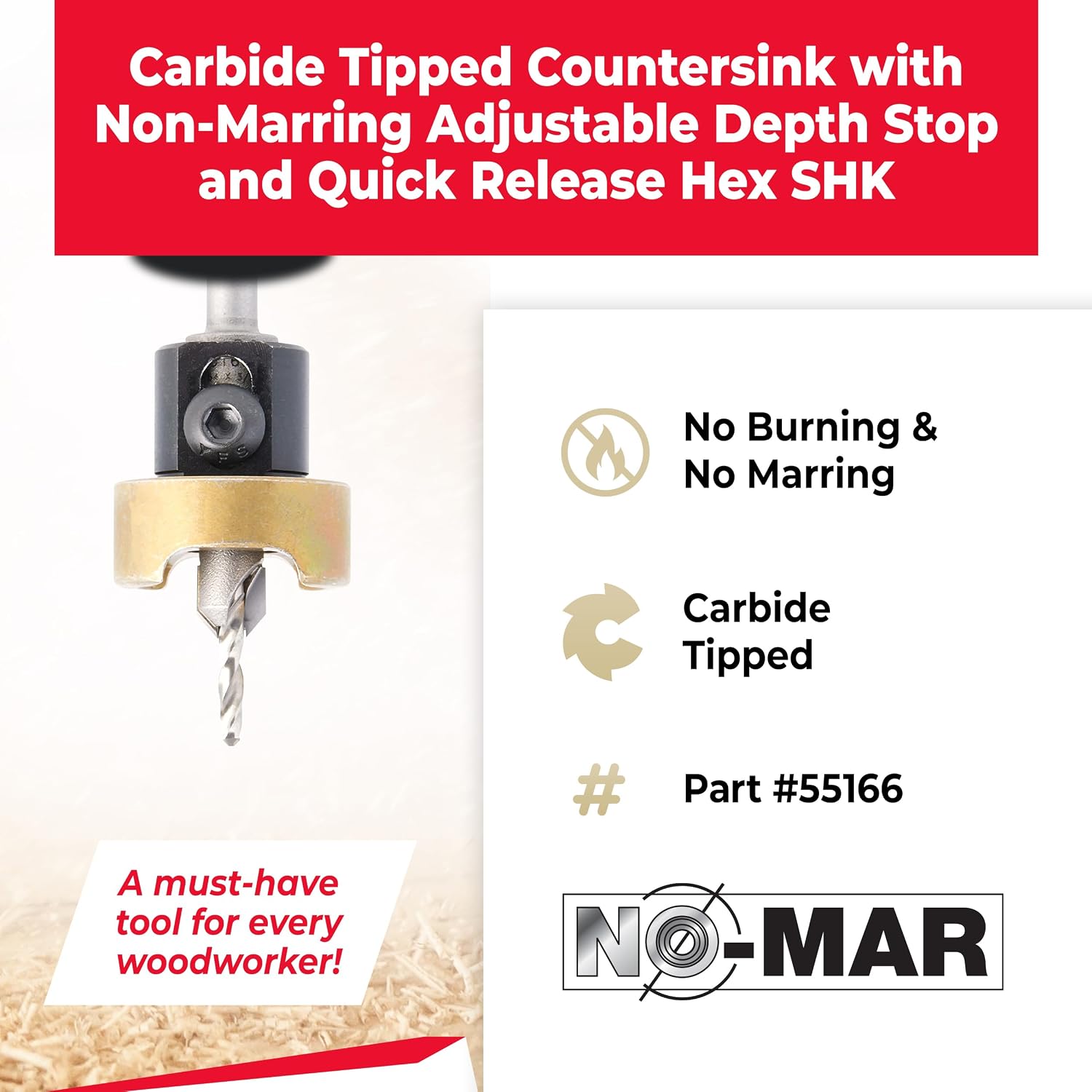 Amana Tool Carbide Tipped 82 Degree Countersink Drill Bit and Adjustable Depth Stop, Compatible with Festool CENTROTEC, 55166, 3/8 Dia x 9/64 Drill D
