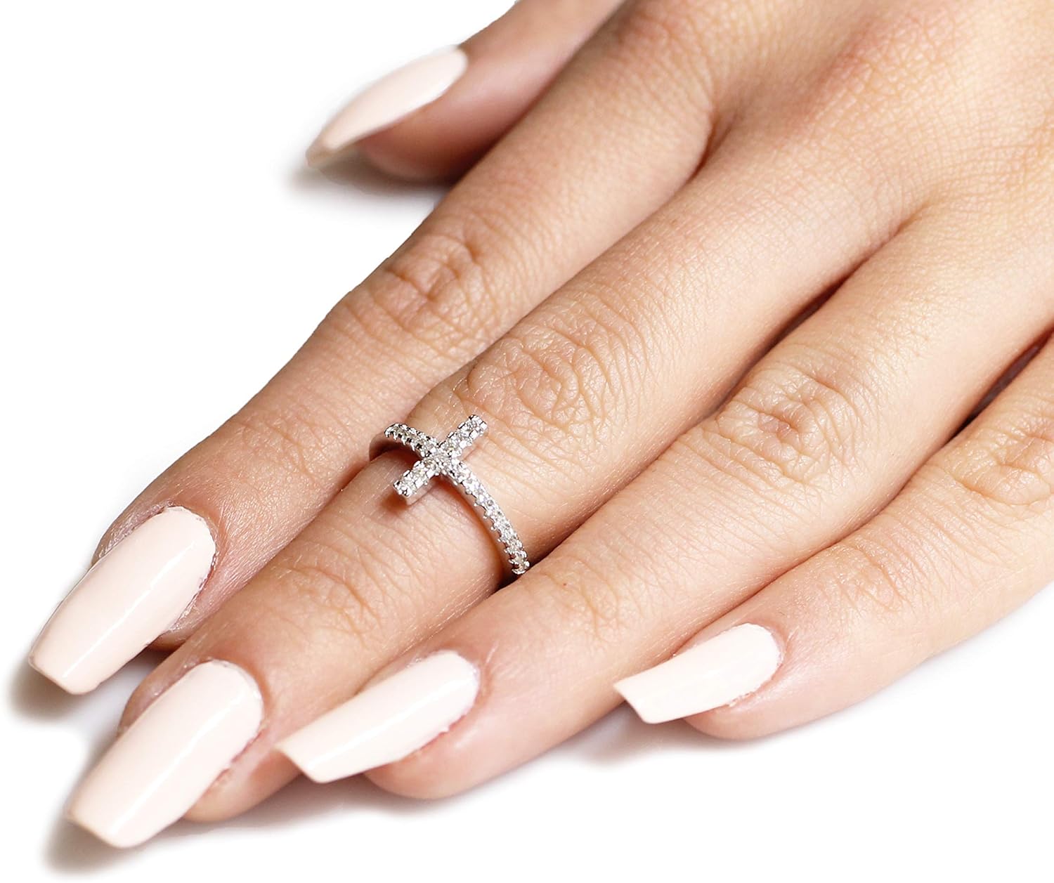 CloseoutWarehouse Cubic Zirconia Christian Sideway Cross Ring Sterling Silver (Comes in Colors)