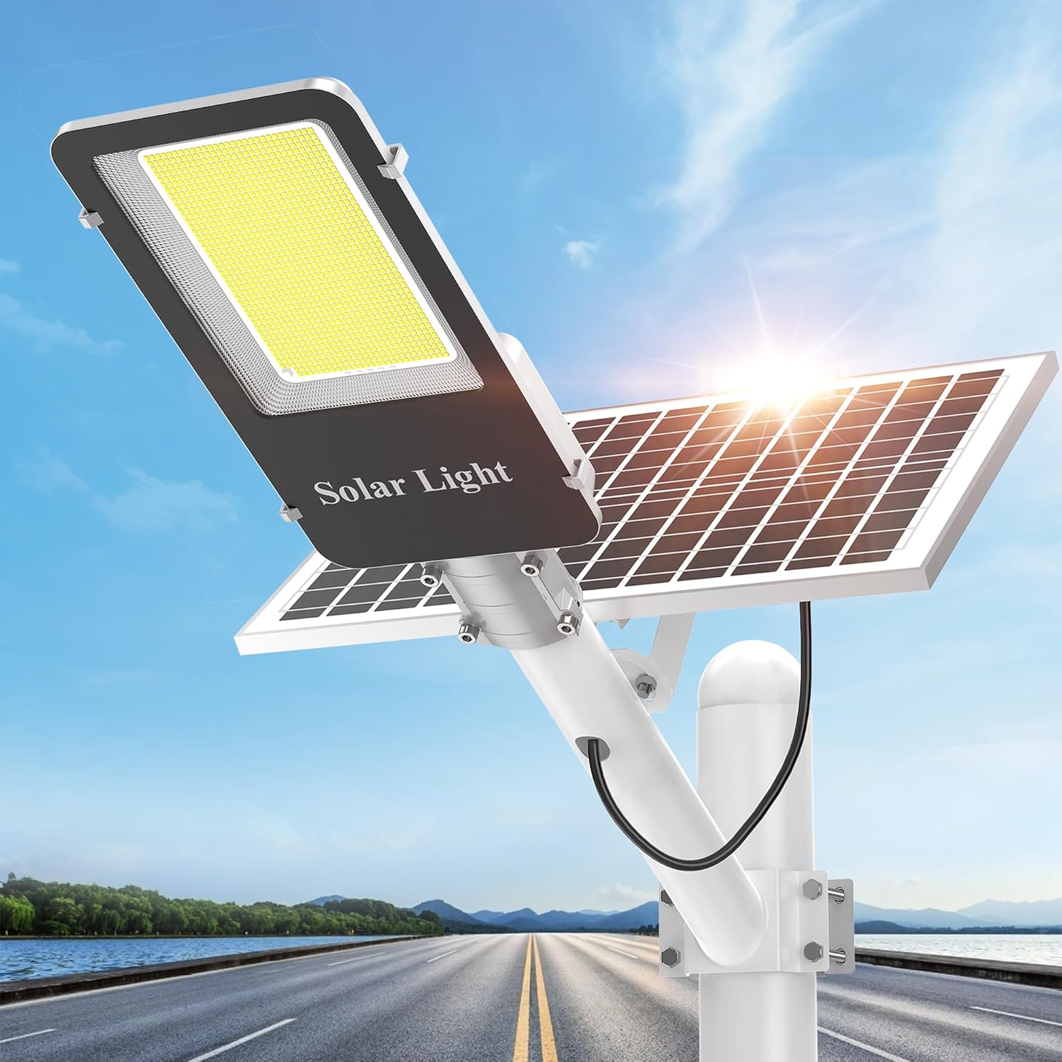 Kifflux Solar Street Lights Outdoor – 6000W Solar Lights Outdoor Waterproof, Solar Parking Lot Lights Commercial Dusk to Dawn, 7000K Solar Powered LED Flood Lights Security for Yard