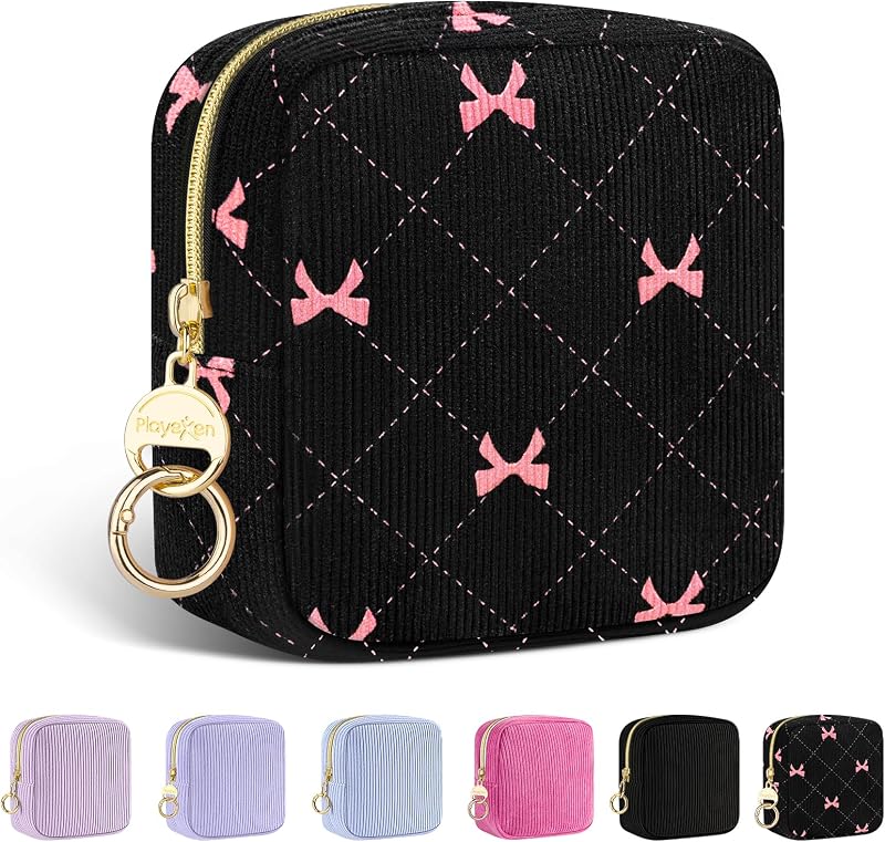 Necessaire de maquiagem Playexen em cotelê com 2 compartimentos e laço