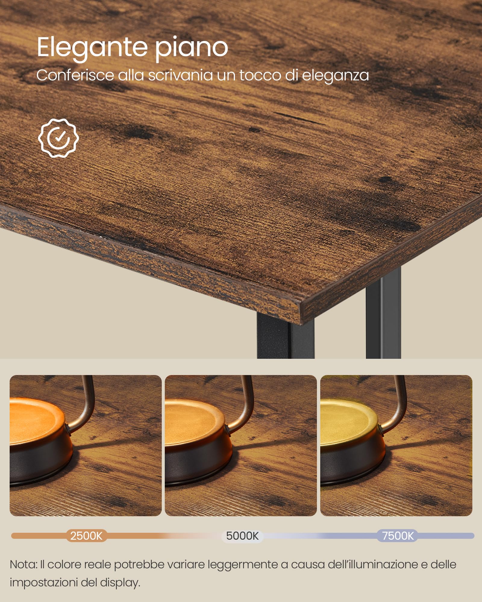 VASAGLE Scrivania per Computer a Forma di L, 130 x 130 x 76 cm, Scrivania ad Angolo con 2 Ripiani, per Ufficio Studio, Marrone Vintage e Nero Inchiostro LWD123K01V1