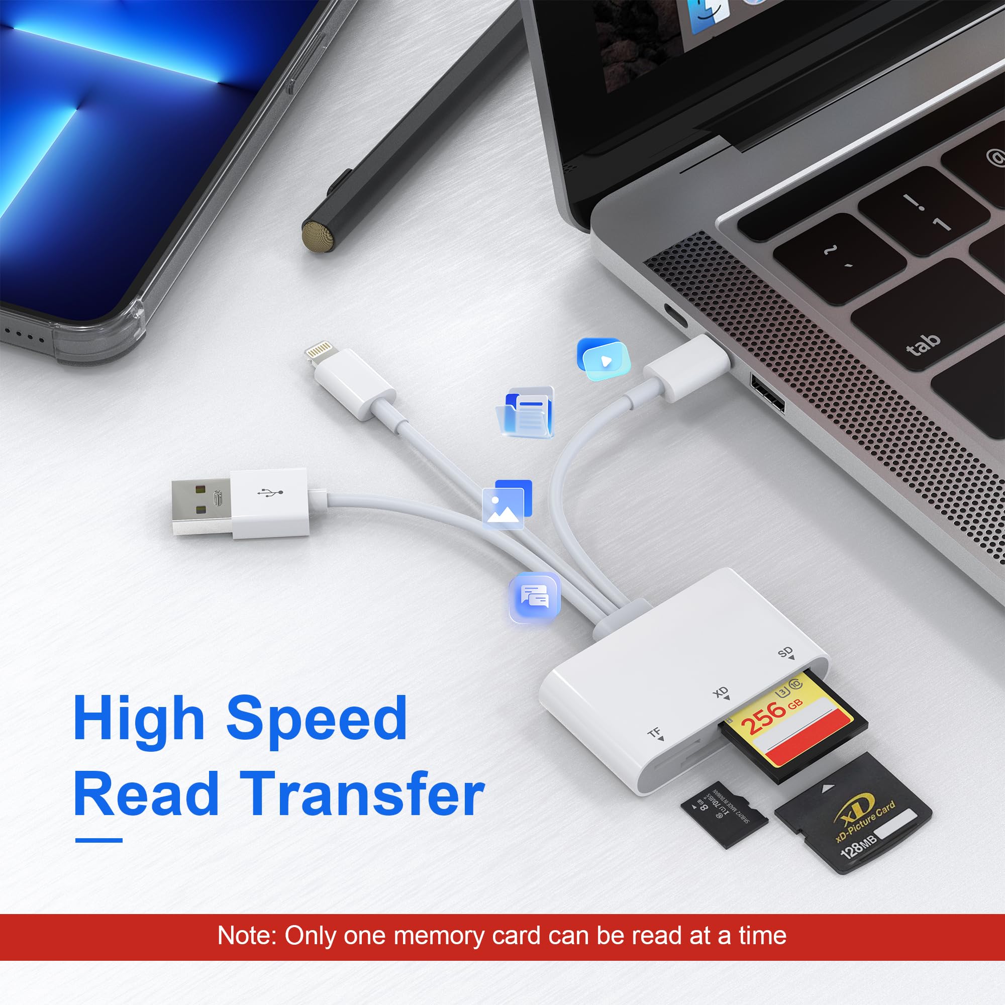 Lecteur De Carte SD Pour IPhone/iPad, 3 En 2 Lightening + USB C Vers Lecteur De Carte SD/TF Adaptateur Lecteur De Carte Mémoire - Informatique