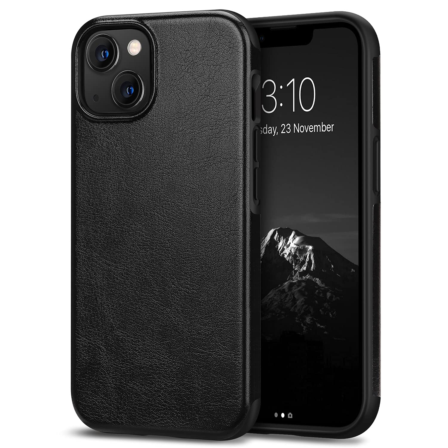 TENDLIN Compatible with iPhone 13 Mini Case Premium Leather TPU Hybrid Case Compatible for iPhone 13 Mini 5.4-inch Released in 2021 (Black)