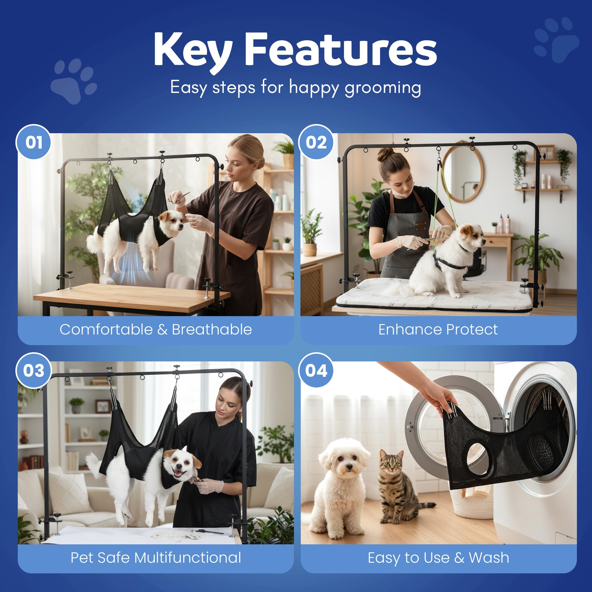 Premium Hundepflege-Arm mit Klemme & Hundepflege-Hängematte – robuster Fellpflegetisch für Hunde zu Hause – Nagelknipser für Hunde – komplettes Haustierpflegeset & Hundegeschirr zum
