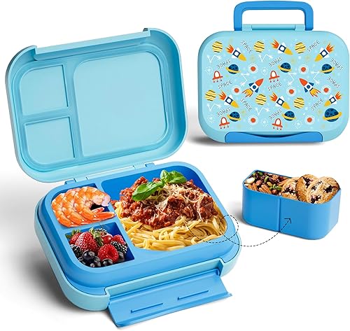 Miniatura 9 de Lonchera Bento para niños, con 4 compartimentos en forma de tostada, contenedor de 31 onzas con taza de salsa y utensilios (a partir de 3 años), a