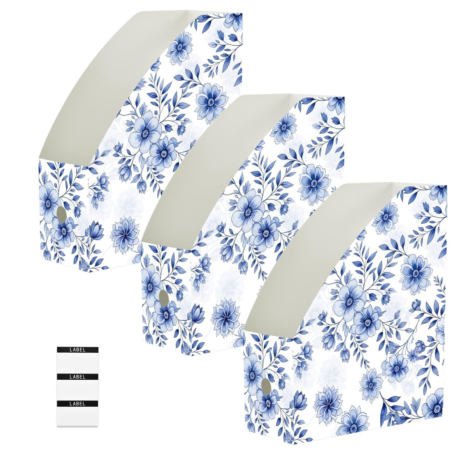 Organiseur de dossiers à motif floral bleu aquarelle avec ouvertures pour