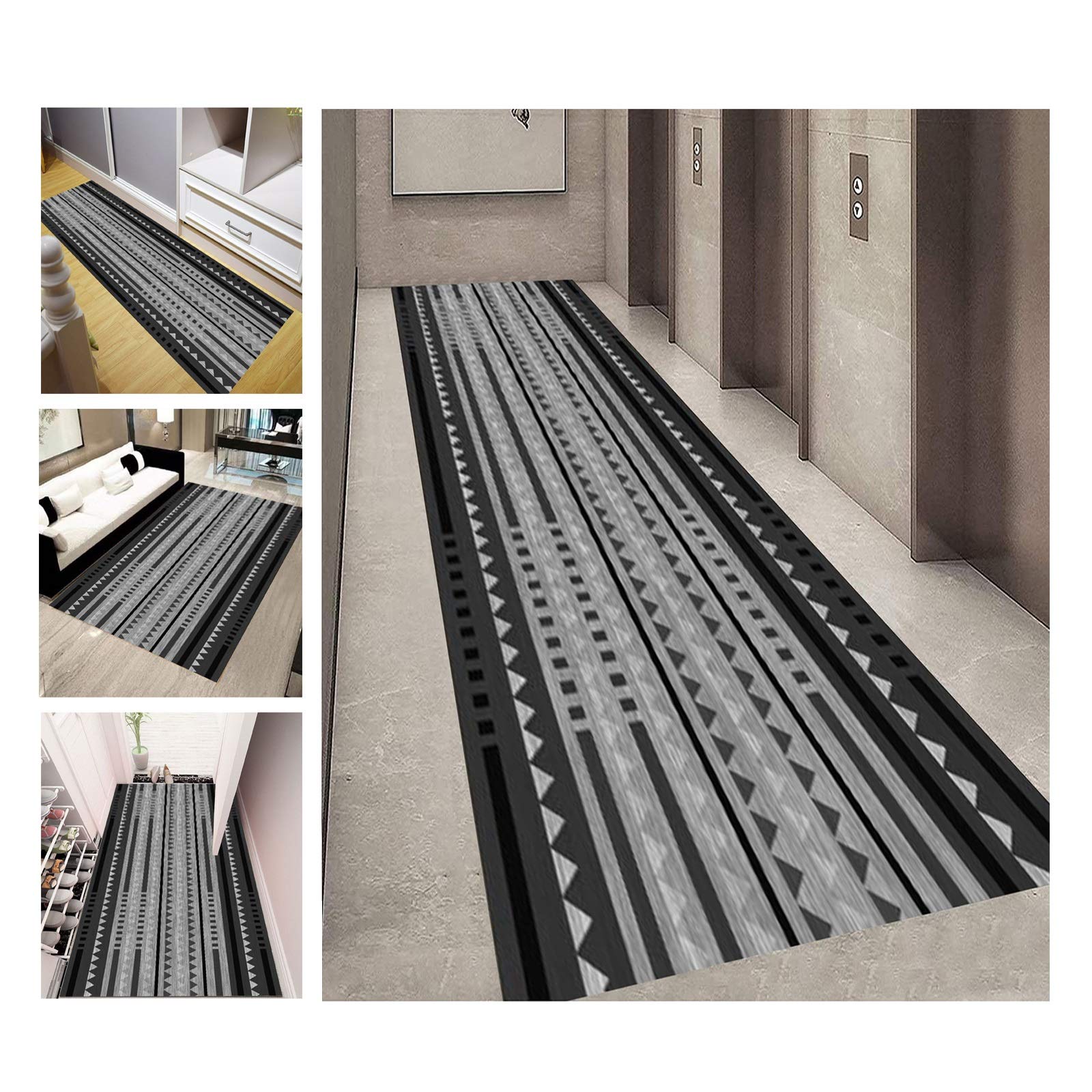 Tapis de hall géométrique tapis mince basse pile lavable entrée