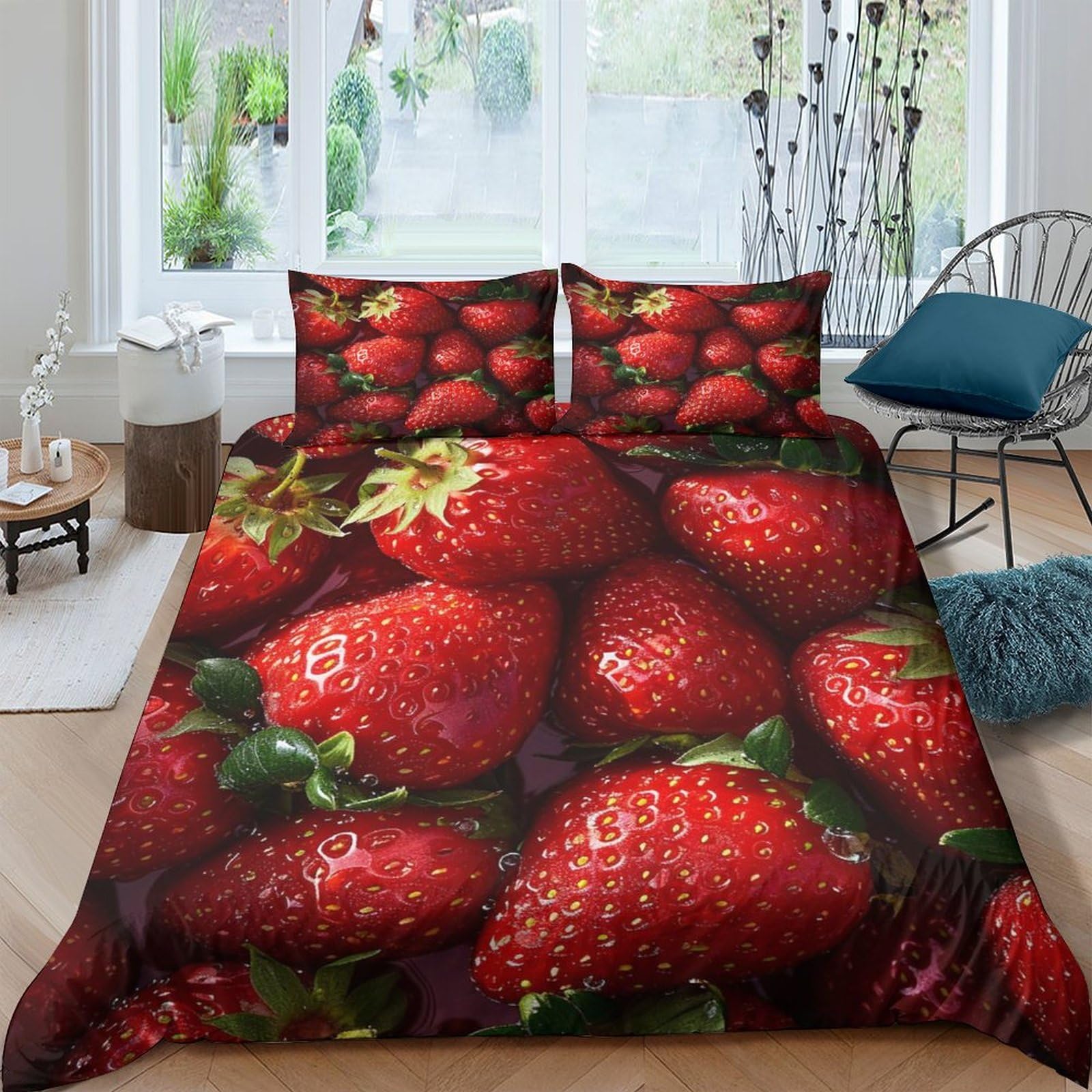 Ctjqhvkz Style-3 3D Printed Strawberry Pattern Fitted Sheet Microfiber Soft Easy Care Fruit Bed Cover For Bedroom Guest Room Decor Single（135X200cm）