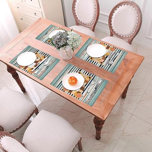 Miniatura 4 de Juego de 6 manteles individuales de PVC con diseño de oso y código de barras, antideslizantes, 12 x 18 pulgadas, juego de manteles individuales