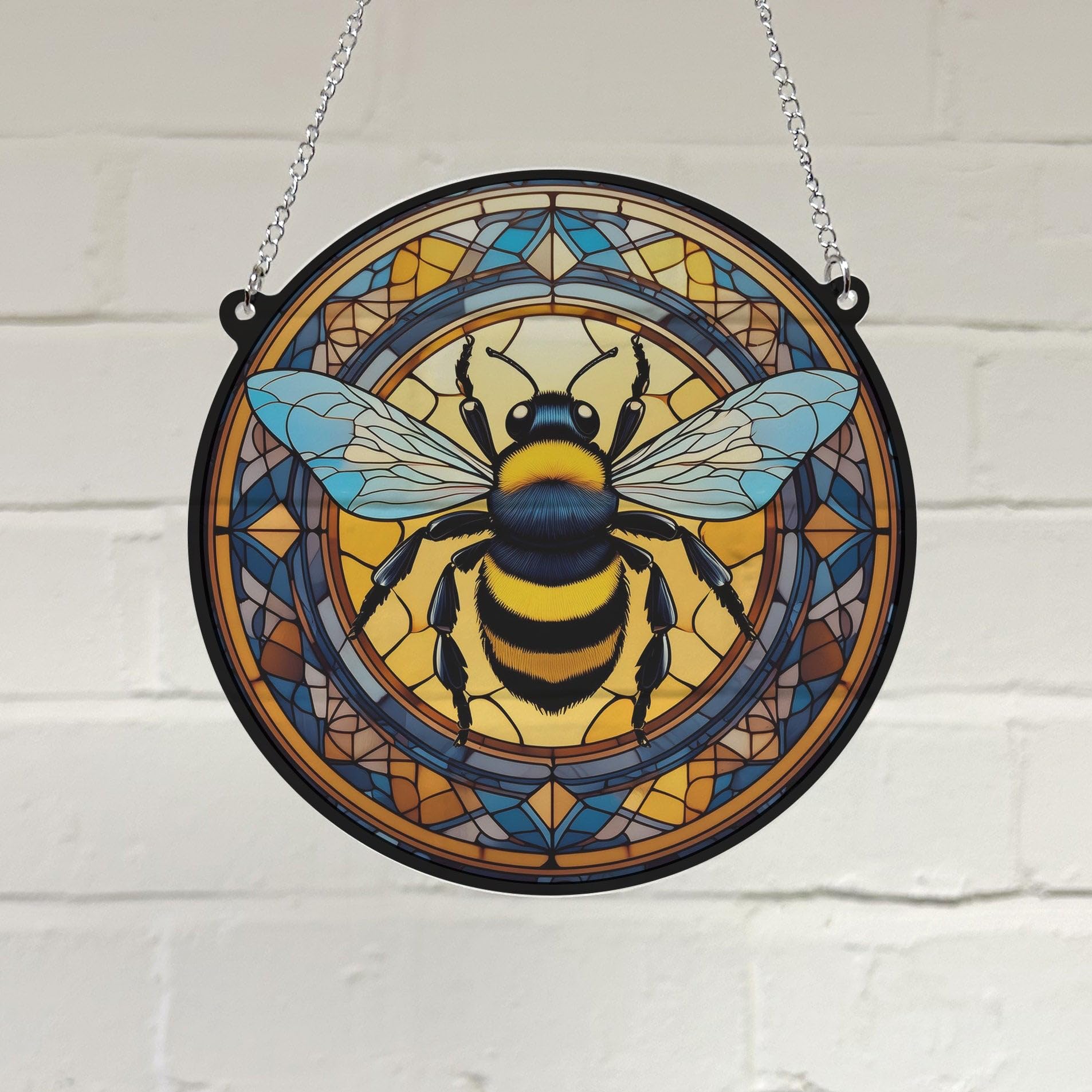 Image Industry Bee Stained Glass Effect Suncatcher - Garden Gift - Bee Gift - Suncatcher (19cm), Vibrant, Yellow and Multi-colored - Image 3