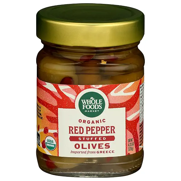 Organic Red Pepper Stuffed Olives, 4.23 Ounce 1