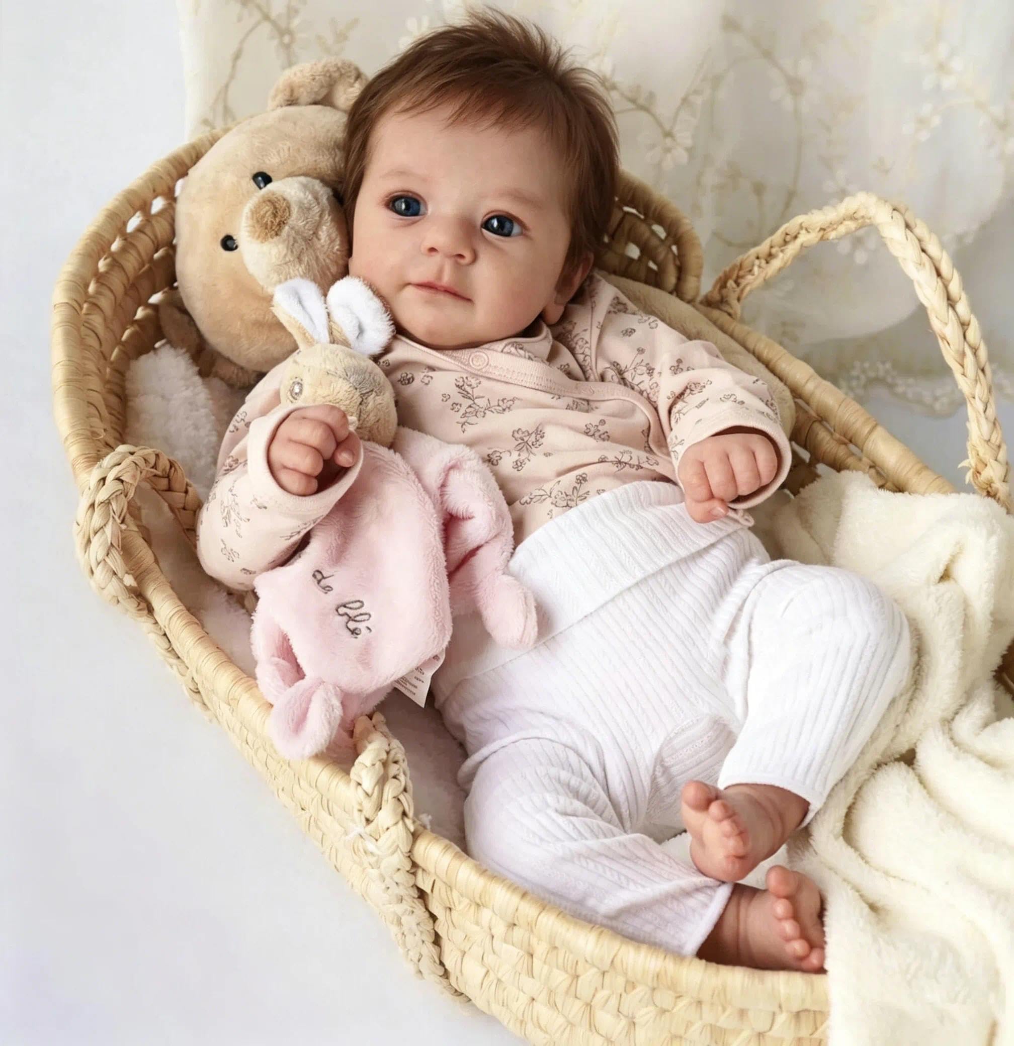 Zero Pam Realista Muñecas Bebe Reborn - 48 Cm Muñeca De Vinilo Cuerpo De Tela Suave Ojos Abiertos, Muñecas Bebé De Aspecto, Real con Pelo, con Biberón Y Chupete