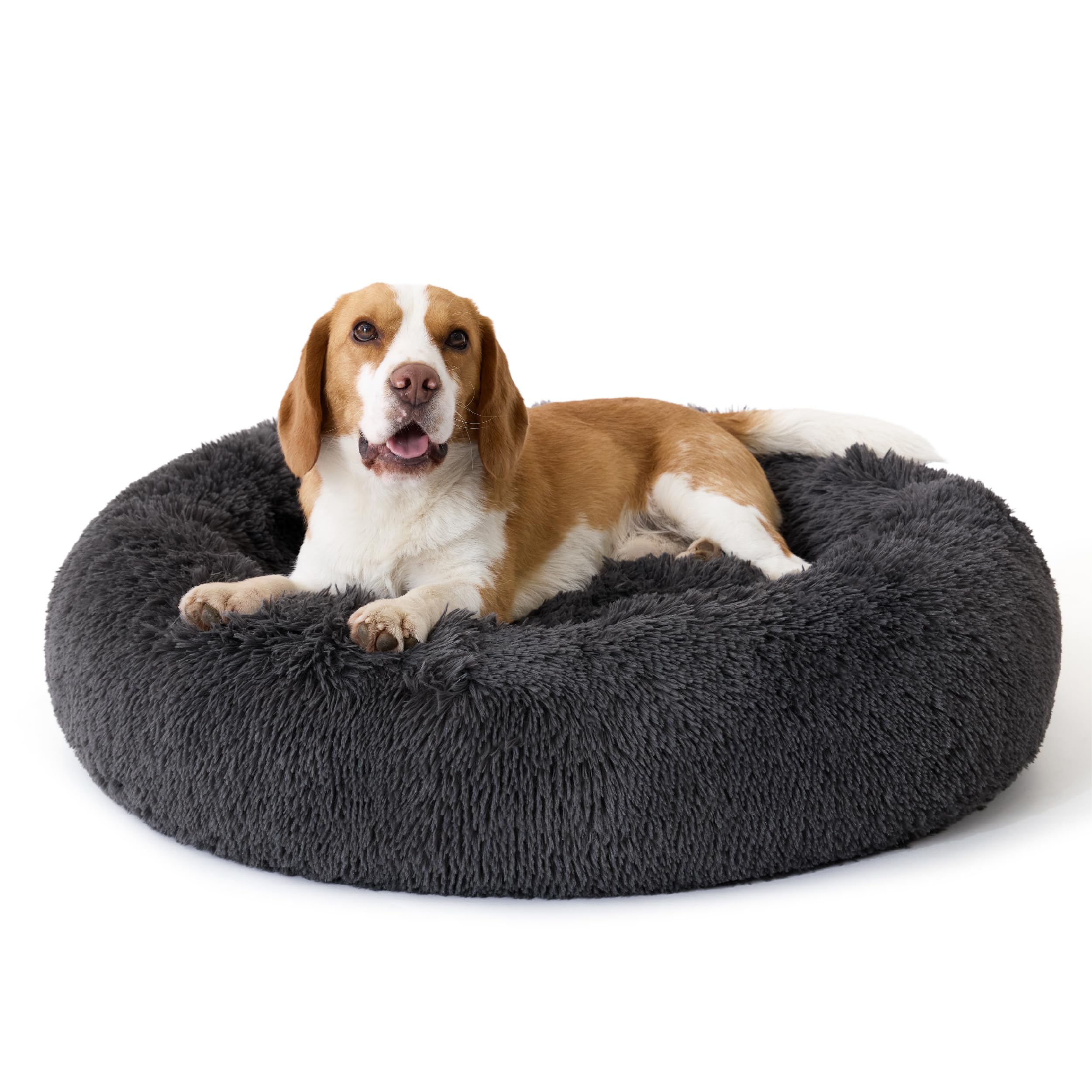 BEDSURE SupportMax™ Hundebett Mittelgroße Hunde Waschbar Flauschig, 80cm | Plüsch Donut Hundekorb mit Abnehmbarem und Waschbarem Bezug, Körbchen Hund mit Rutschfester Boden, Grau