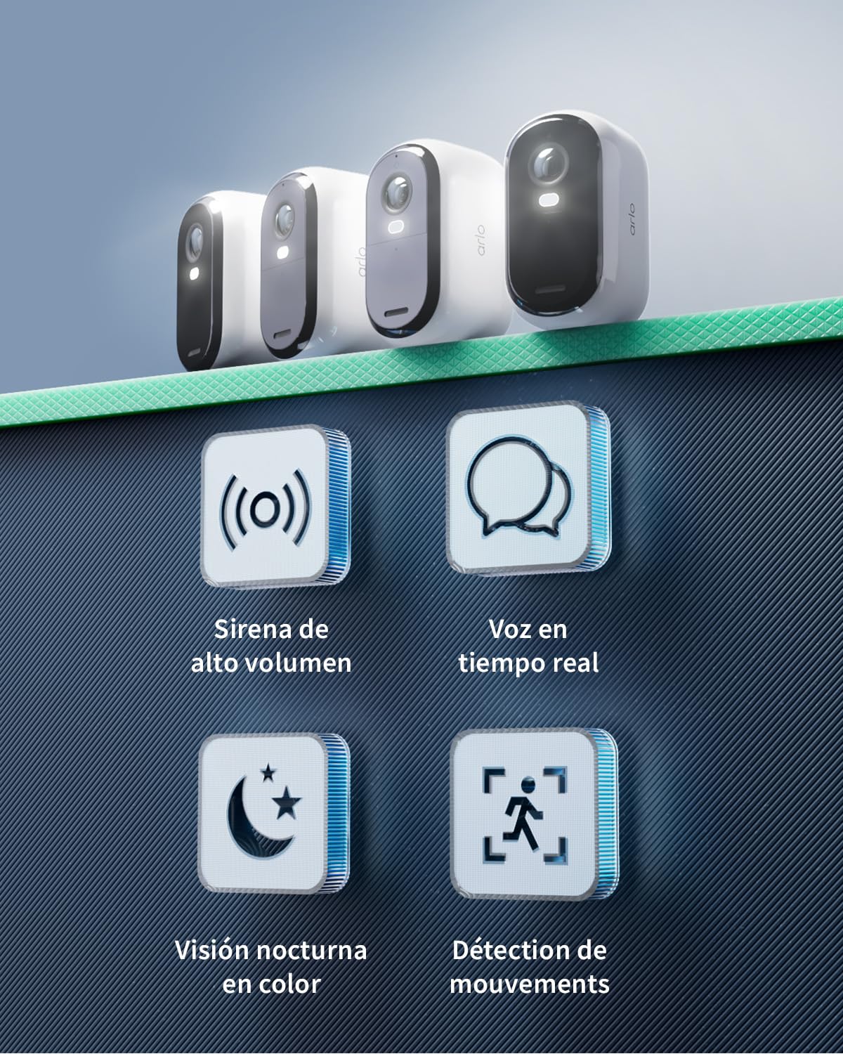 Arlo Essential 2 Camara Vigilancia WiFi Exterior HD, Camara Vigilancia WiFi Interior, Sensor de Movimiento, Alarmas Para Casa, Visión Nocturna En Color, Prueba Arlo Secure Incluida, 3 Cámaras, Blancas