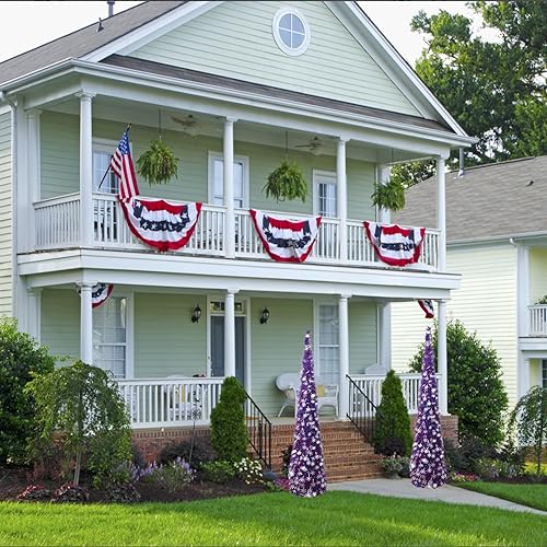 Miniatura 6 de Árbol de decoración del 4 de julio, árbol de Navidad patriótico desplegable, árbol de Navidad de oropel de 5 pies, adornos de estrella de