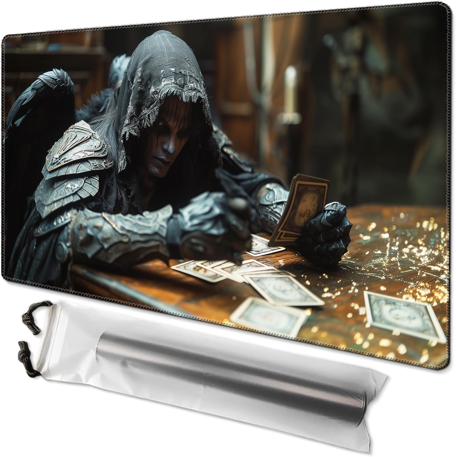 Playmat MTG 24” x 14”, TGC Unique Art Playmat with Zones, Fits MTG Foundations, Poké, TCG, Yu-Gi-Oh!, Lorcana & Middle Earth Card Mat, Ultra Pro Quality, Free Storage Bag (Angel of Fury)