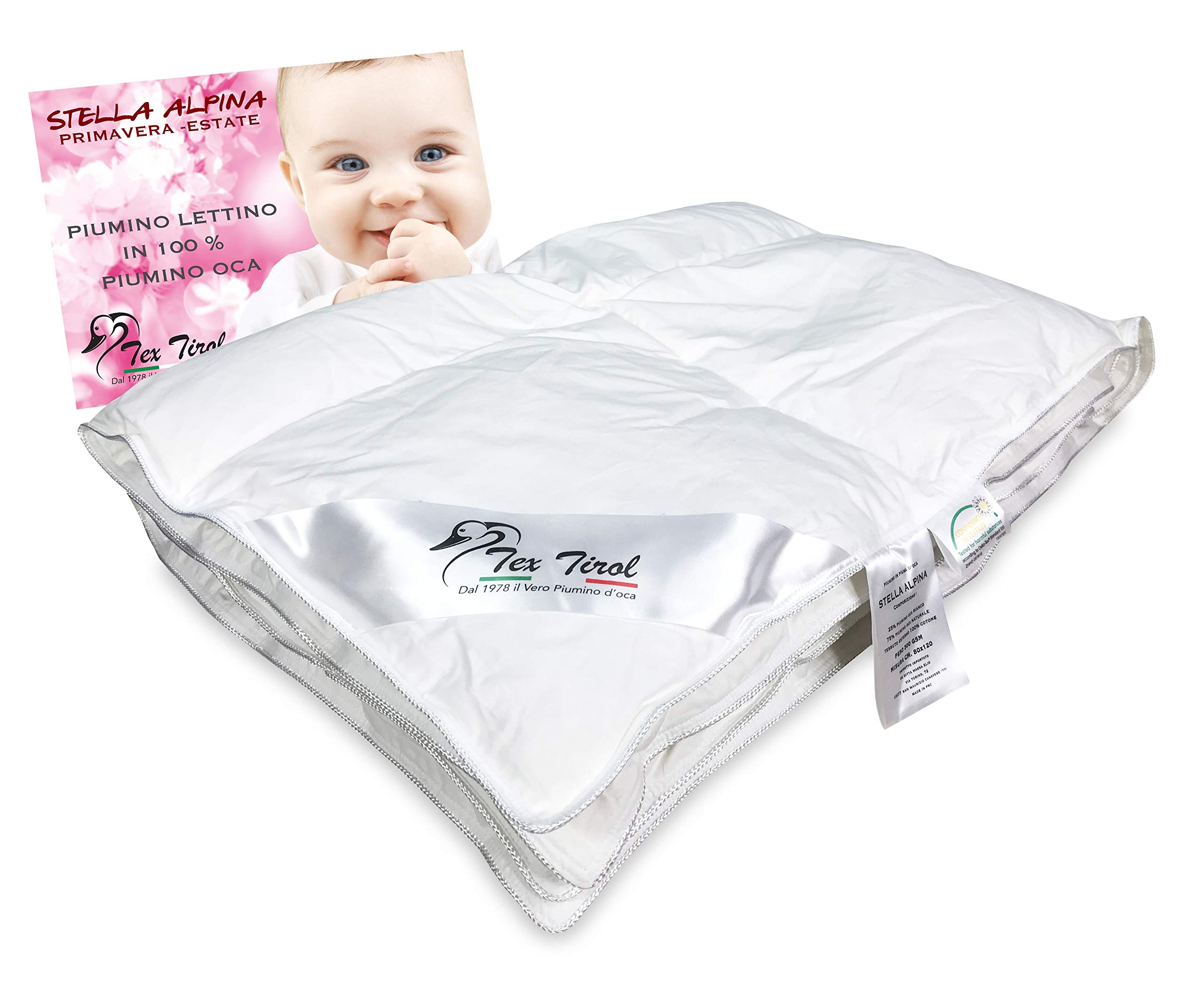 PIUMINO tex tirol © STELLA ALPINA da LETTINO estivo 100% PIUMINO OCA 100 gsm cm. 80 x 120 leggero