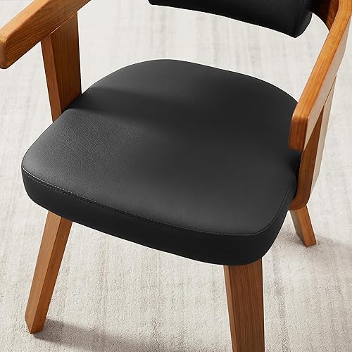 Miniatura 5 de Art Leon Silla de escritorio de oficina en casa, silla moderna de mediados de siglo, silla de oficina de piel sintética sin ruedas, cómoda silla con