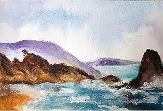 Seascape, waves and clouds, watercolor